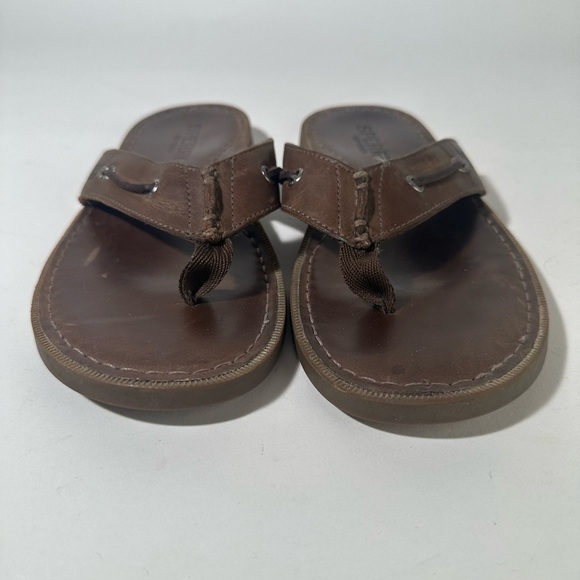 Dark Brown Leather Flip-Flops with Contoured Footbed - Picture 2 of 9